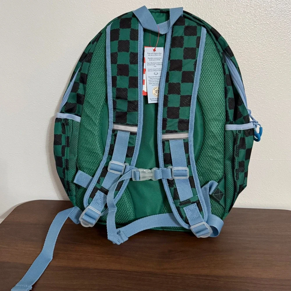 Cat & Jack Backpack Kids Green Black Checkered NWT Laptop Sleeve
